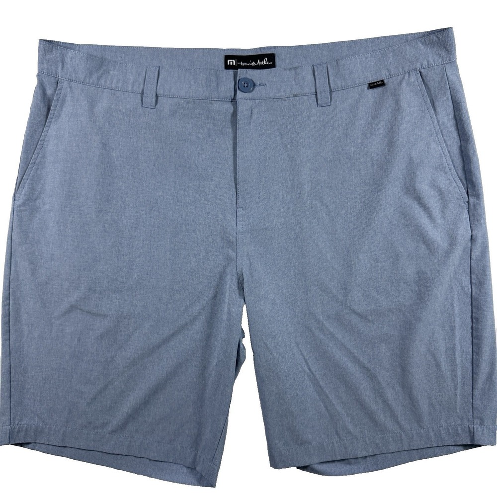 TravisMathew Beck Shorts Mens 42 Blue Heather Performance Golf Stretch 9" Inseam